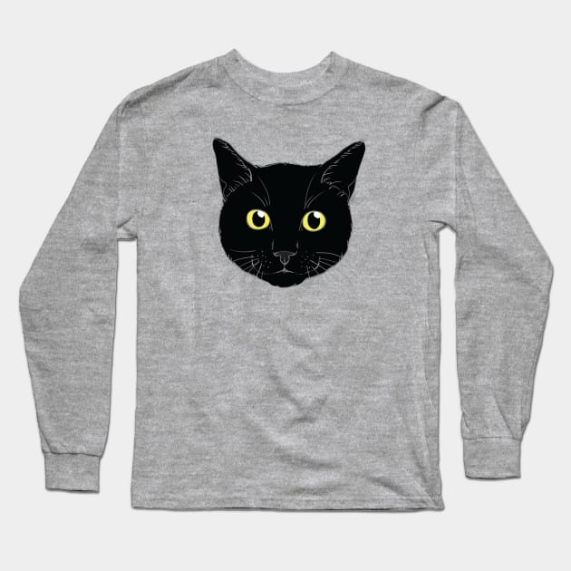 Black Cat Face Yellow Eyes Long Sleeve T-Shirt by meownarchy